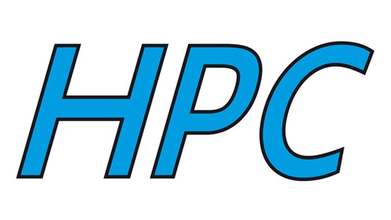 Logo der Firma HPC. Der Schriftzug in blau.